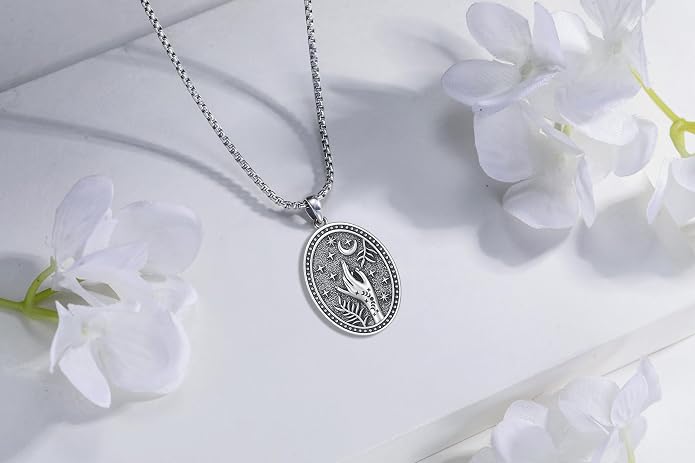Hecate Wiccan Triple Moon Goddess Necklace Tetragrammaton Nudo De Bruja Plata 925 Original Sterling Silver Cat Moon Pendant Hekate Witch Necklace Amulet Witchy Jewelry Gifts for Women Men
