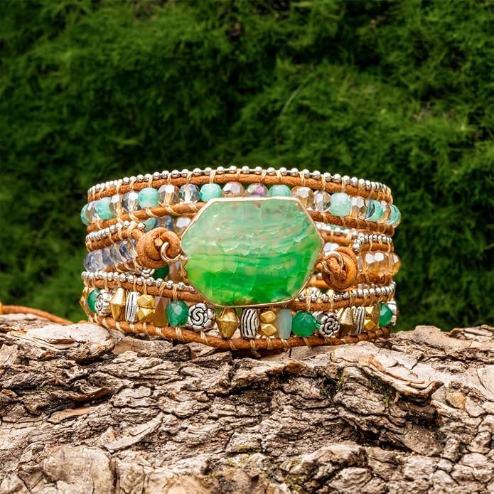 YGLINE Boho Handmade Wrap Leather Tube Crystal Stone Bracelet for Women