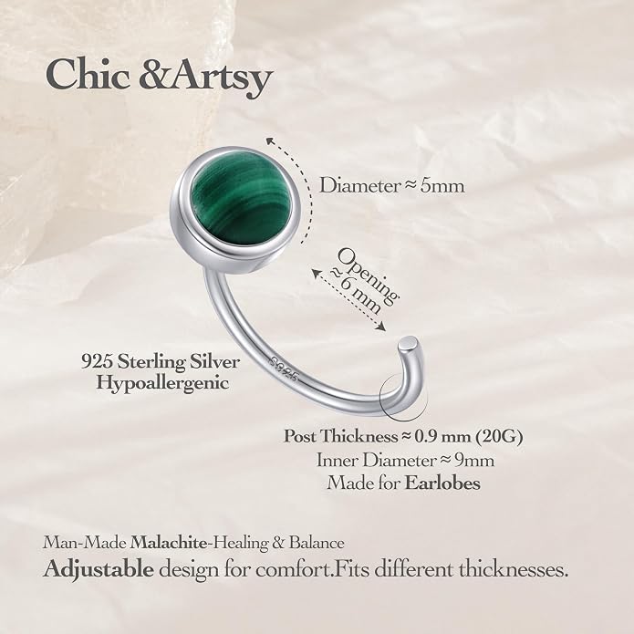 CHIC & ARTSY 925 Sterling Silver Half Hoop Earrings for Women, Dainty Huggie Hoops with Synthetic Opal, Moonstone, CZ & Gemstones, Lightweight Comfort Fit Everyday Elegant Jewelry