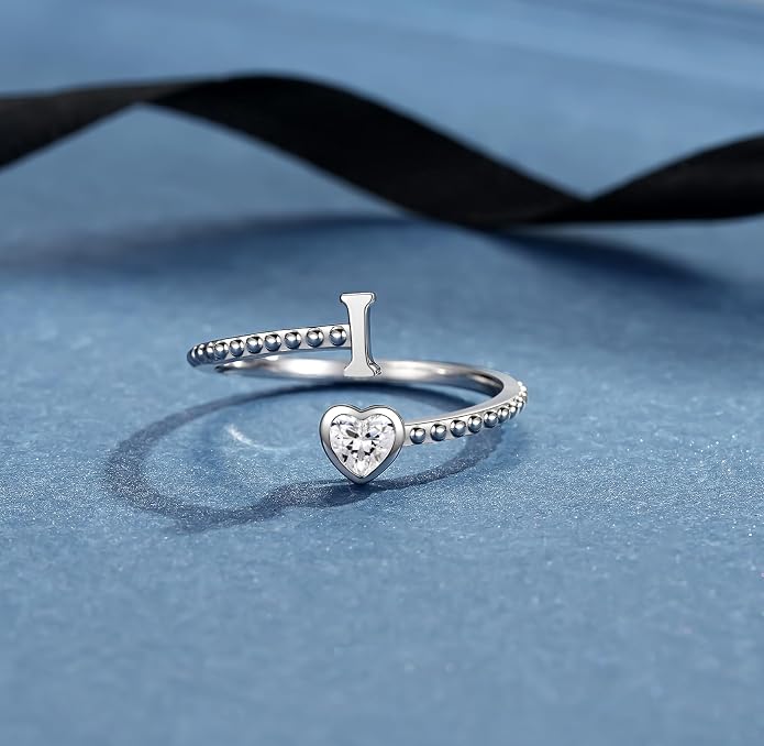 Step Forward 925 Sterling Silver Adjustable Initial Ring for Women | Non Tarnish Letter Rings for Lady | Alphabet Heart Thumb Rings | Capital Letter Jewelry Gifts