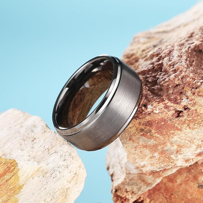 King Will Classic Tungsten Wedding Band for Men, 6/7/8/9/10mm Widths, Polished Finish Step Edge Matte Rings Comfort Fit