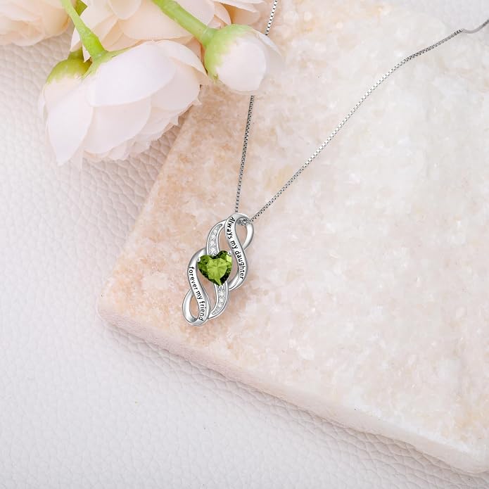 Daughter Necklace 925 Sterling Silver Always My Daughter Forever My Friend Infinity Necklace to Daughter Birthday Gift from Mom with 12 Birthstones