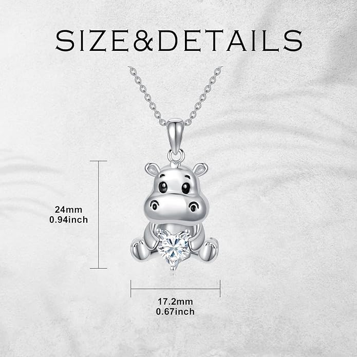 PROESS Animal Birthstone Necklace 925 Sterling Silver Otter/Axolotl/Hippo/Elephant/Dachshund/Monkey/Red Panda Pendant Necklace Animal Birthstone Jewelry Gifts for Women