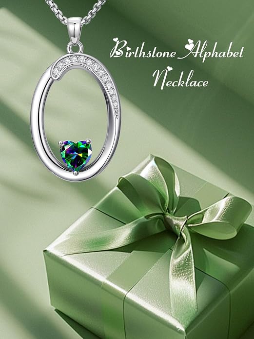 Birthday Gifts for Women Alphabet A to Z Initial Birthstone Pendant Necklaces for Women - 18k White Gold Plated Personalized Name Jewelry Anniversary Graduation Gifts for Wife Her Daughter Girlfriend(with Gift Box)