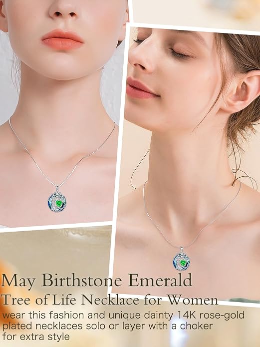 TOUPOP Tree of Life Birthstone Necklace Sterling Silver Pendant Birthstone Necklaces with Blue Crystal Anniversary Birthday Jewelry for Women Mom Wife Her