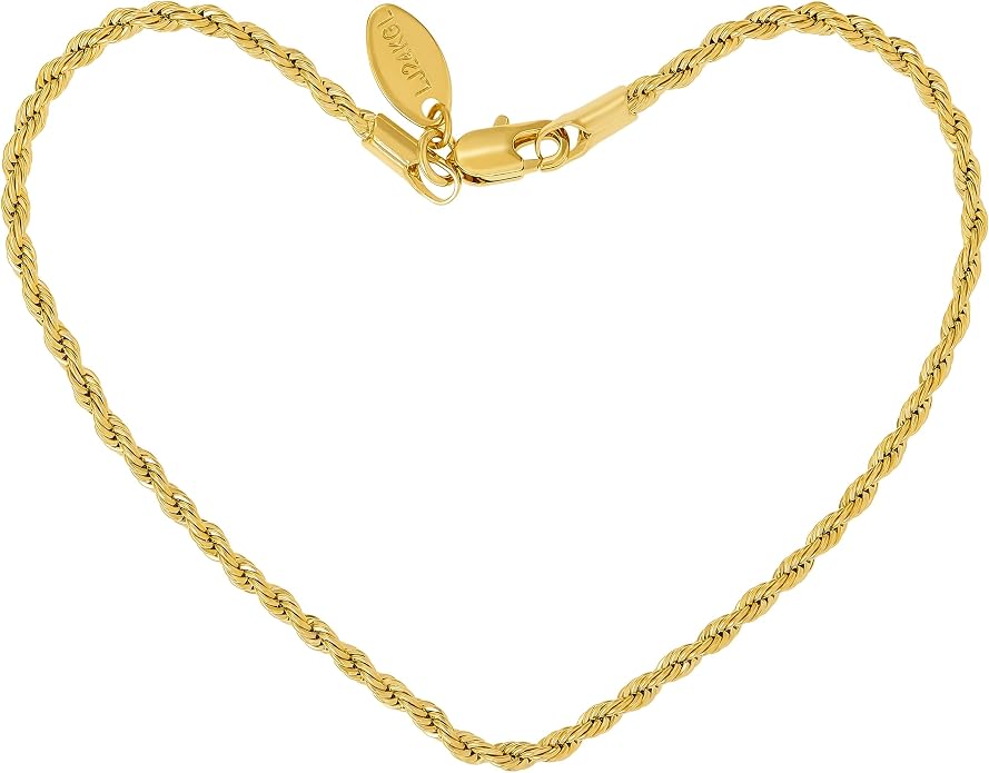 LIFETIME JEWELRY Gold Anklets for Women - 2mm Rope Chain Ankle Bracelet - 24k Real Gold Plated, Made in USA Since 1987 with Lifetime Replacement