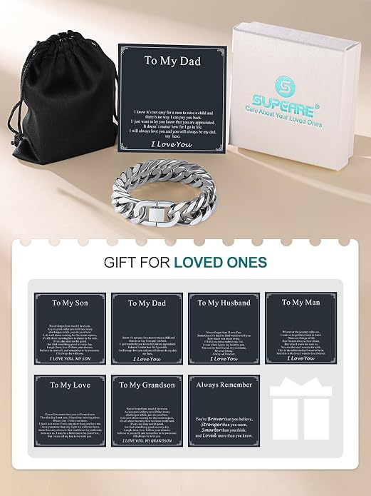 Supcare Unique Anniversary Birthday Valentines Fathers Day Stainless Steel Cuban Link Bracelets for Men Him, To My Man Dad Husband Love Always Remember Wrist Chain Bracelet Jewelry Gifts