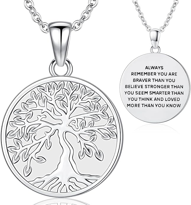 Aniu Tree of Life Necklace for Women, 925 Sterling Silver Mother of Pearl Family Palm Tree Charm Pendant Jewelry for Birthday Christmas Gift