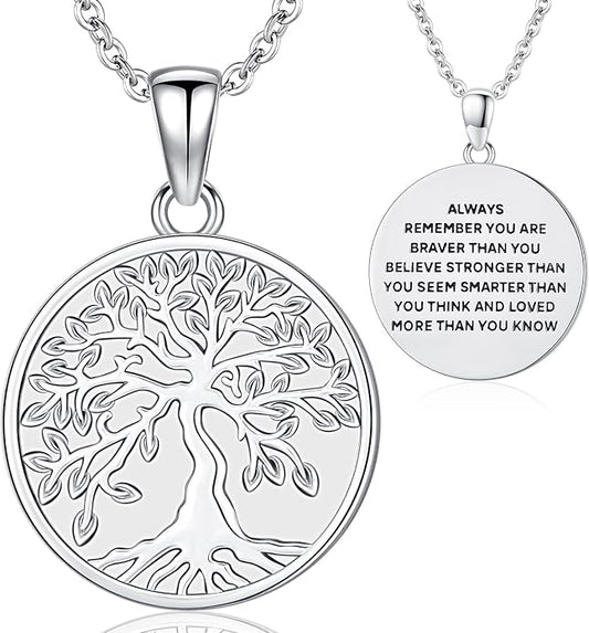 Aniu Tree of Life Necklace for Women, 925 Sterling Silver Mother of Pearl Family Palm Tree Charm Pendant Jewelry for Birthday Christmas Gift