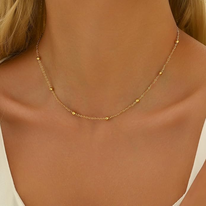 Gold Chain Necklace for Women Dainty Simple Satellite Beaded Twisted Chain Choker Necklace Everyday Jewelry Christmas Gifts