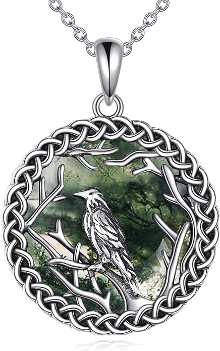 CRMAD Viking Owl/Raven Necklace Vintage Animal Totem Pendant Rune of Lune Jewelry Gift for Men and Women 24 in Chain