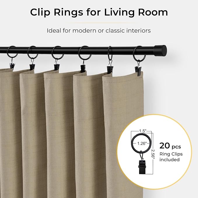 INOVADAY 100% Blackout Curtains for Bedroom, Earthy Beige Black Out Curtains 96 Inch Long, Clip Rings Linen Blackout Drapes, Thermal Insulated Room Darkening for Living Room, 2 Panels - W50xL96