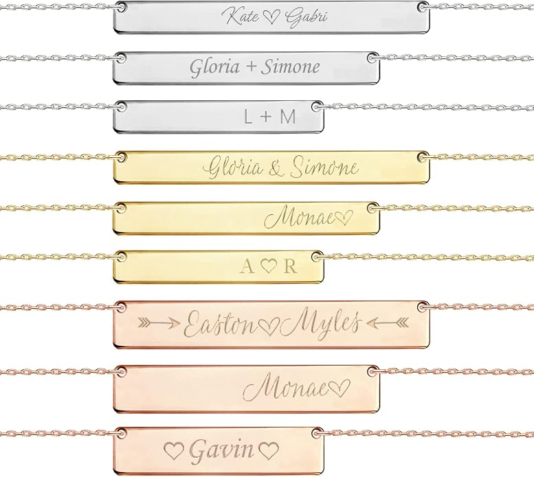 Personalized Engraved Bar Necklace - Unique Customizable Pendant for Any Occasion - Name, Date, Coordinates, Soundwave, Morse Code & More - Meaningful Gift for Loved Ones