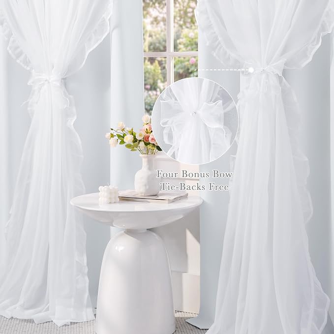 PONY DANCE 100% Blackout Curtains for Girl's Bedroom, Double Layer Grommet Curtain 84 inch Long with Sheer Overlay for Living Room, Nursery Kids Toddler Room Decor, White, 52" W x 84" L, 2 Panels