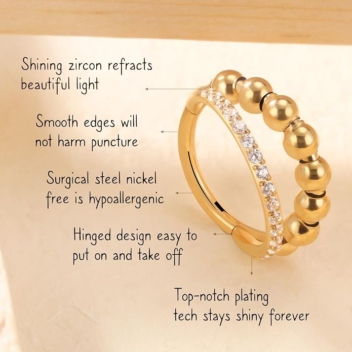 AROWRO Conch Piercing Jewelry Nose Rings Hoops Septum Rings Cartilage Earrings for Women Men Helix Piercing Jewelry Rook Tragus Surgical Steel Gold Silver 16G 18G 20G With Cubic Zirconia Opal