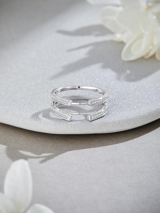 AFFY Engagement Wedding Ring for Women, Cathedral Ring Guard Enhancer With Lab Grown Diamond Or White Cubic Zirconia Ring In 14K Gold Over Sterling Silver