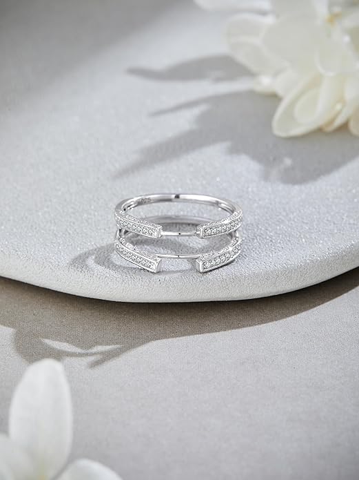 AFFY Engagement Wedding Ring for Women, Cathedral Ring Guard Enhancer With Lab Grown Diamond Or White Cubic Zirconia Ring In 14K Gold Over Sterling Silver