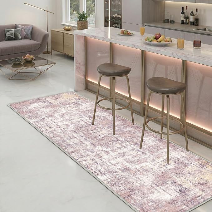 2x6 Rug for Entryway Hallway-No Slip Soft Carpets Modern Abstract Indoor Floor Stain Resistant Carpet for Bedroom Dining Room Farmhouse Nursery Home Office Pink