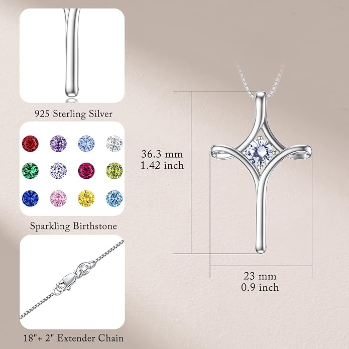 TOUPOP Cross Necklace for Women 925 Sterling Silver Birthstone Cross Pendant Fine Jewelry Anniversary Birthday Mothers Day Gifts for Mom Wife Her