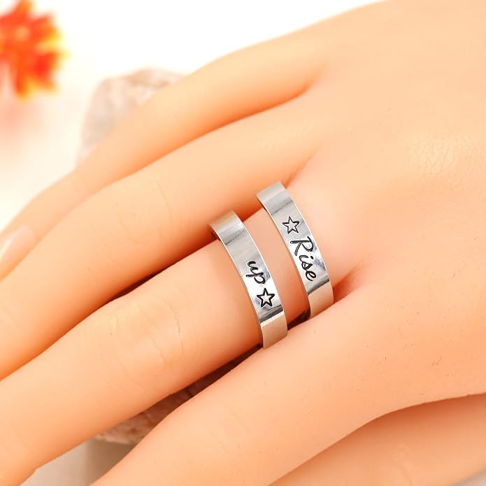 Uloveido Adjustable Inspirational Flying Dandelion Double Stainless Steel Freedom Ring Bands Cool Stacking Gift for Women, Engraving Rings Motivational Gift Y2004