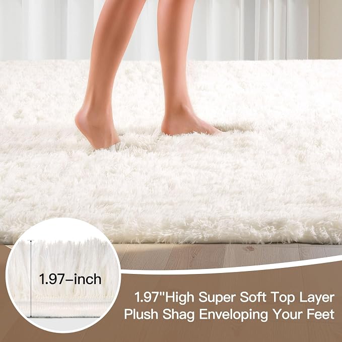 Sour Lemon 6x9 Area Rugs for Bedroom Living Room, Large Fluffy Shag Ivory | Shaggy Carpet, Soft Plush Furry Bedside Rugs, Anti Slip,Washable Area Modern Rugs Floor Mat for Kids Girls Boys Living Room