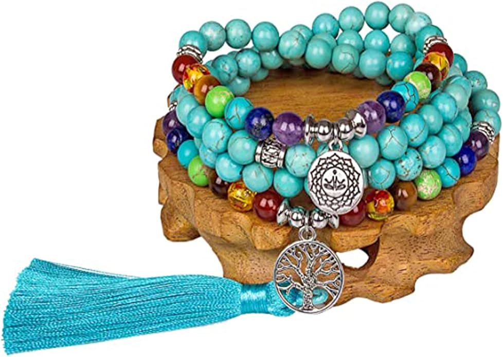 108 Mala Beads Necklace 7 Chakra Tree of Life Pendant Prayer Buddha Bracelets Healing Stone Yoga Men Women Jewelry