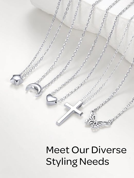 ChicSilver 925 Sterling Silver Cross/Heart/Butterfly/Star/Moon Necklace for Women, Hypoallergenic Dainty Small Silver Pendant Necklaces (with Gift Box)