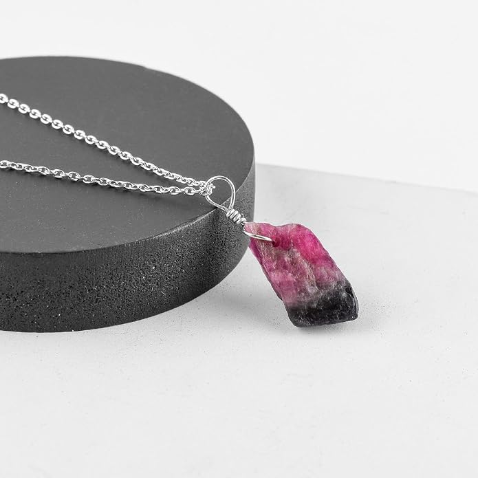 Raw Gemstone Dainty Pendant Necklace for Women, Trendy Healing Chakra Crystal, Birthstone Handmade 925 Sterling Silver Adjustable 18 inch Chain Jewelry, Birthday Gifts