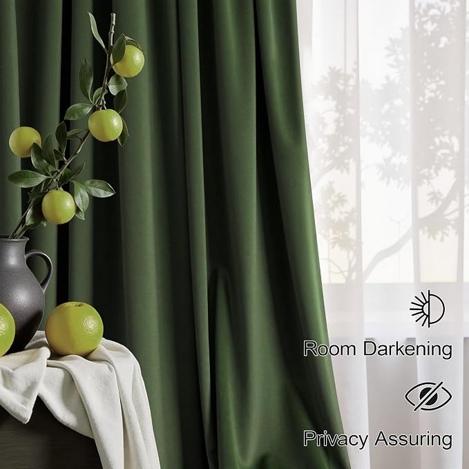 Forest Green Velvet Curtains 72 Inch Length 2 Panels for Kids Boys Room Darkening Victorian Decorative Backdrop Grass Olive Green Curtain for Bedroom Sound Draft Cold Light Blocking Back Tab Pocket