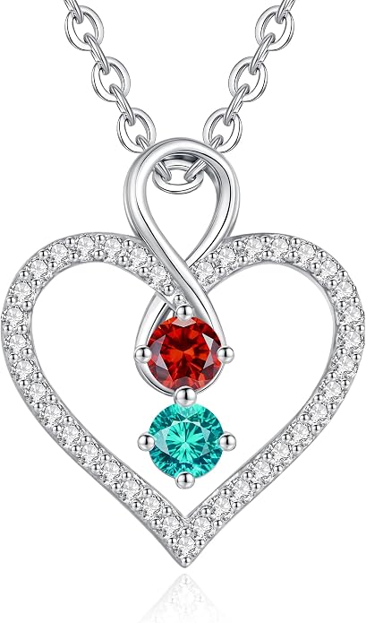 LOUISA SECRET Double Birthstone Necklaces for Women, 925 Sterling Silver Infinity Love Heart Pendant Necklace for Her, Birthday Anniversary Valentine's Day, Christmas, Wedding, Graduation Gift for Her, Personalized Gifts, Jewelry Gifts for Wife Mom Gir...
