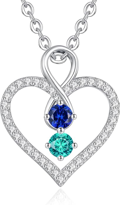 LOUISA SECRET Double Birthstone Necklaces for Women, 925 Sterling Silver Infinity Love Heart Pendant Necklace for Her, Birthday Anniversary Valentine's Day, Christmas, Wedding, Graduation Gift for Her, Personalized Gifts, Jewelry Gifts for Wife Mom Gir...