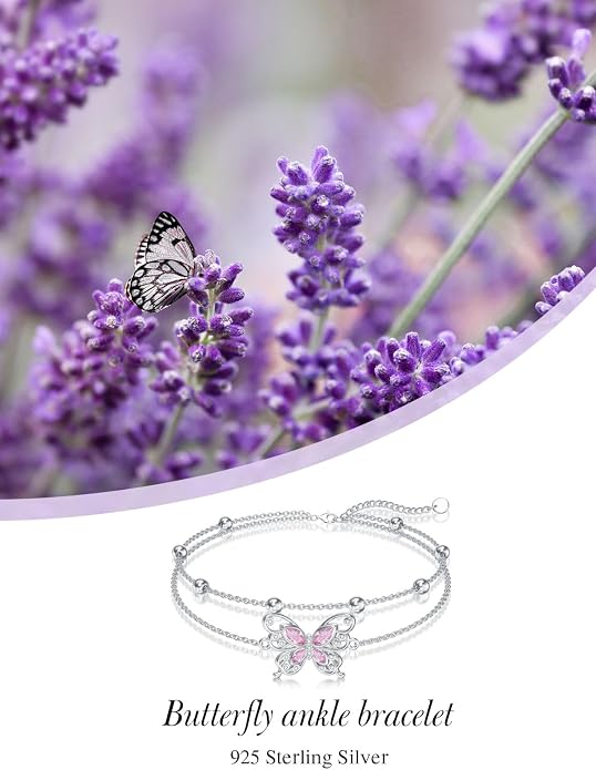 Ankle/Bracelet for Women Sterling Silver Sea Turtle/Butterfly/Mustard Seed/Sister/Sunflower/Elephant Gifts for Birthday Summer Beach Jewelry for Mom Wife Daughter Friend