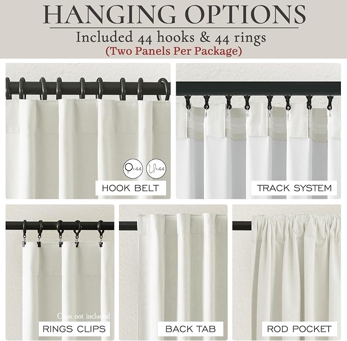 Cute Blackout Curtains 60 Inches Extra Wide Linen 96 Inch Length for Living Room/Sliding Glass Door,Pleated Heavy Duty Thermal Drapes for Winter Thick Large Window(60"Wx96"L 2 Panels Beige White)