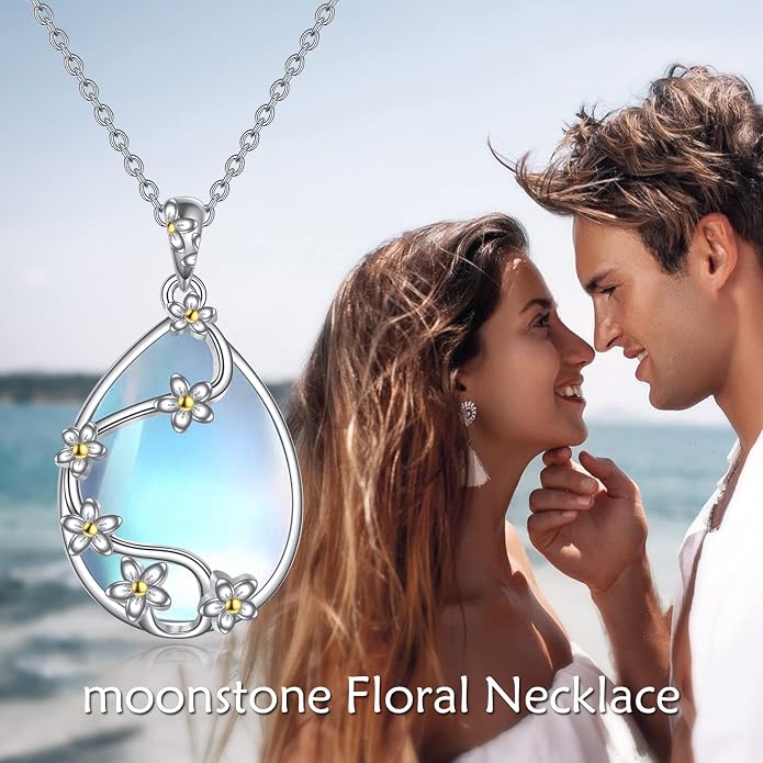 YAFEINI 925 Sterling Silver Moonstone Necklace Filigree Teardrop Pendant Necklace Jewelry for Women Girls