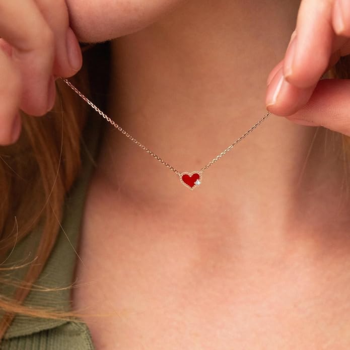 Dainty Love Heart Pendant Necklace Crystal Love Heart Charm Choker Silver Gold Plated Necklace Birthstone Jewelry for Women Trendy Daily Jewelry Accessories Stuff Birthday Gifts