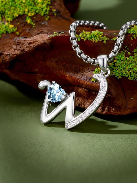 Birthday Gifts for Women Alphabet A to Z Initial Birthstone Pendant Necklaces for Women - 18k White Gold Plated Personalized Name Jewelry Anniversary Graduation Gifts for Wife Her Daughter Girlfriend(with Gift Box)