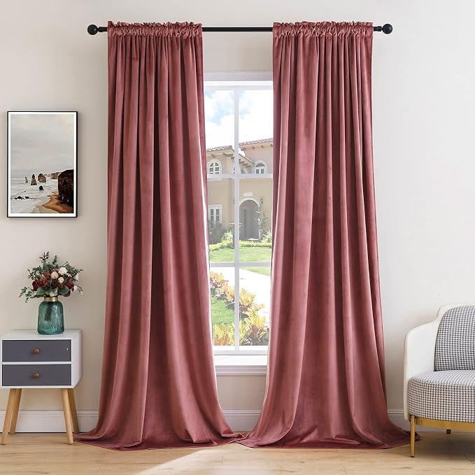 MIULEE Dusty Rose Pink Blackout Velvet Curtains 100 Inch Long 52"x100" | Luxurious Bedroom Living Room Decor, Room Darkening, Thermal Insulated, Rod Pocket Design, Super Soft Fabric, Extra Long