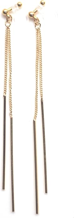 Comfortable Stick Invisible Clip On Earrings Gold Dangle Long Waved Threader Bar Clip-On Non Pierced Earrings Silver For Women,…