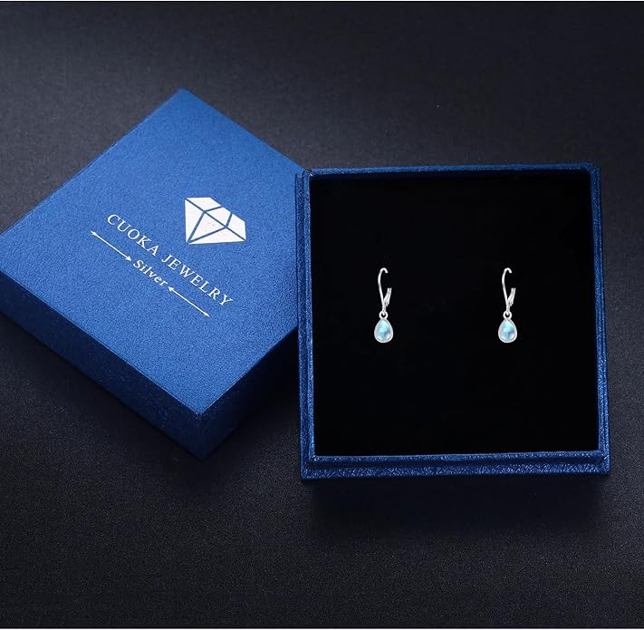 Teardrop Leverback Drop Dangly Earrings, 925 Sterling Silver with Opal/Moonstone Hypoallegenic for Sensitive Ears Jewelry Gift for Women Girlfriend with Gift Box