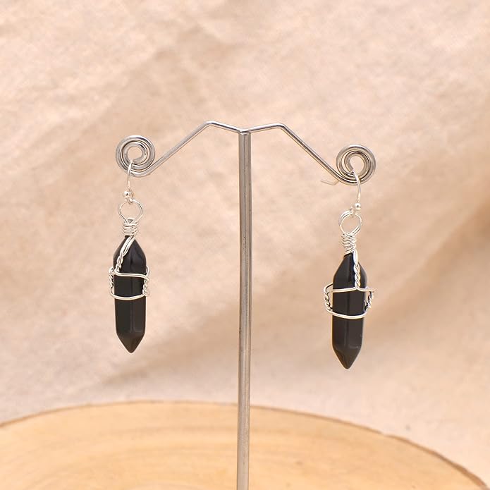 Polished Stone Wire Wrapped Point Crystal Earrings for Women Reiki Energy Healing