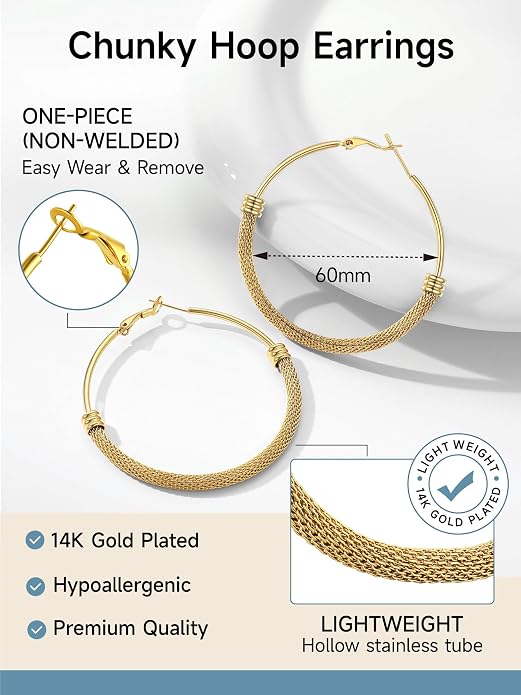 PROSTEEL 30/40/60/80/100mm Chunky Hoop Earrings For Women Gold Plated/Black Stainless Steel Hoops Earrings Statement Jewelry