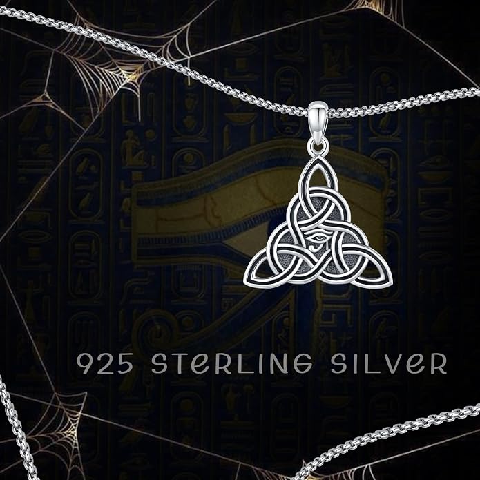 Celtic Knot Necklace 925 Sterling Silver Raven/Compass/Triquetral/Pentagram Celtic Viking Pendant Egyptian Jewelry Gifts for Men