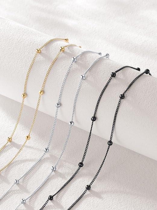 U7 Silver/Gold Ankle Bracelets for Women Layered Chain Anklets Stainless Steel Waterproof Summer Beach Anklet Cham, Adjustable 8.5"-10.5"