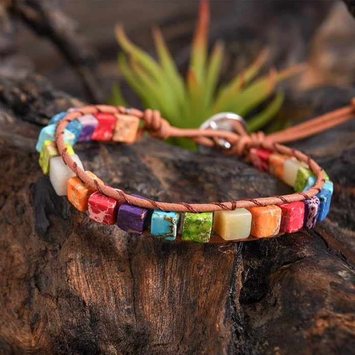 YGLINE Boho Handmade Wrap Leather Tube Crystal Stone Bracelet for Women
