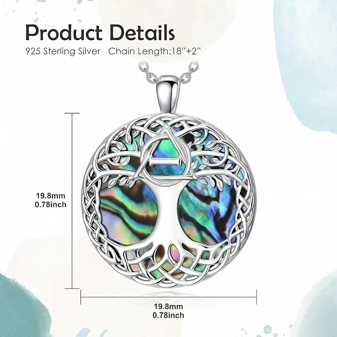 Tree of Life Necklace 925 Sterling Silver Abalone Shell Celtic Knot Tree Pendant Necklace Jewelry Gifts for Women Birthday Christmas