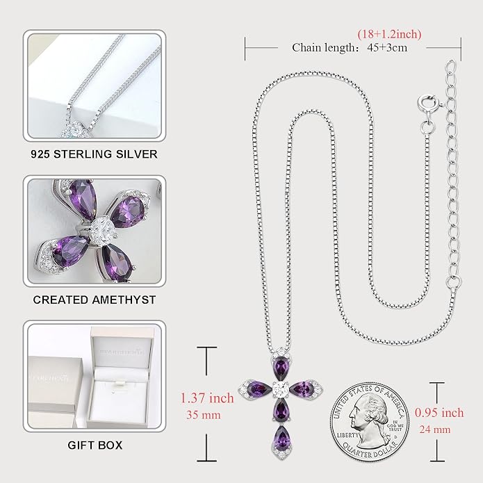 STARCHENIE Sterling Silver Cross Necklace for Women Crucifix Pendant with Birthstone Dainty Religious Jewelry Gift for Her, 18 Inch Chain