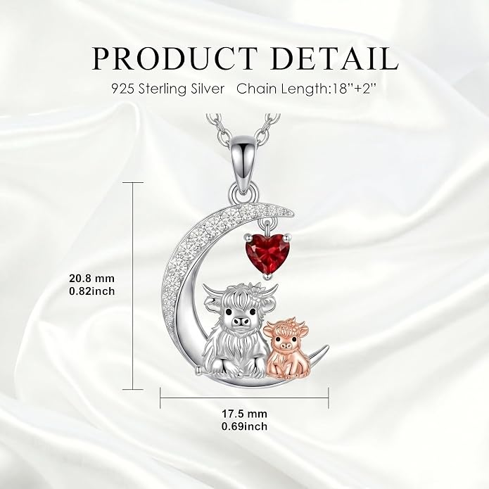PELOVNY Teddy Bear Necklace for Women 925 Sterling Silver Bear/Highland Cow/Fox/Cat/Axolotl Birthstone Necklace Christmas Birthday Jewelry Gifts for Mom Daughter Wife Sister