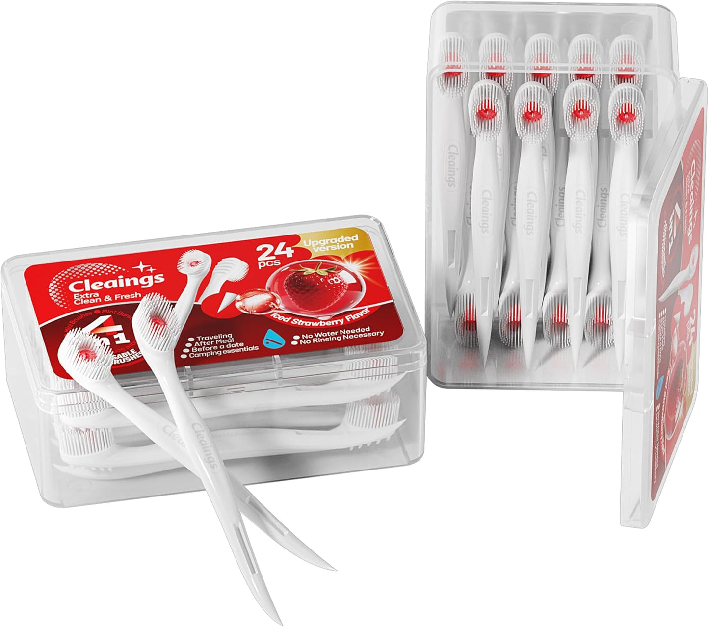 cleaings® Mini Disposable Toothbrush Set with Toothpaste – Travel Essentials, Portable Toothbrush for Women & Men, Camping, Road Trip, Vacation, 24 Count-Ice Strawberry Flavor（Pack of 1）