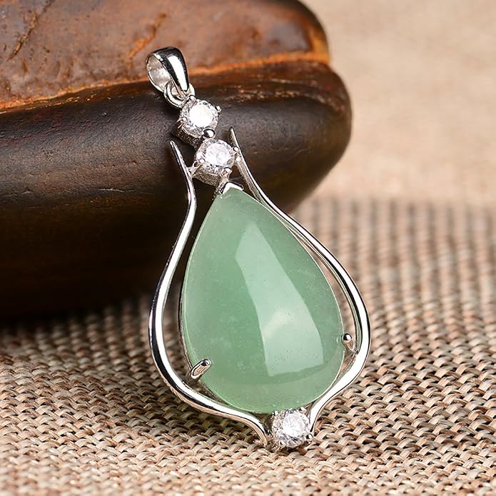 iSTONE 925 Sterling Silver Natural Crytral for Womens Pendant Necklace, Gemstone Birthstone with 17.8" Silver Chain Ladies