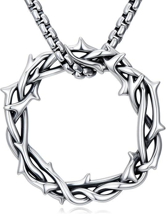 Crown of Thorns Necklace for Men 925 Sterling Silver Nail Cross Necklace Pendant Religious Christian Jewelry Valentines Day Gifts for Men